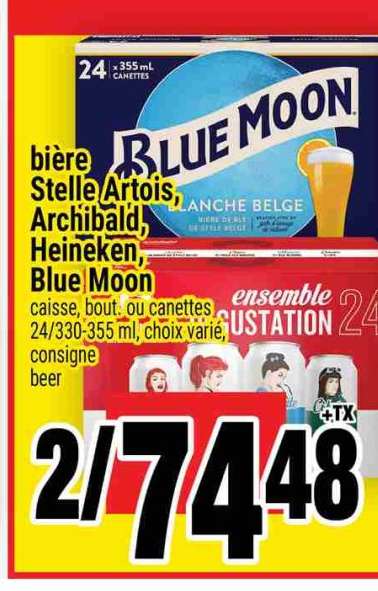 BIÈRE STELLA ARTOIS, ARCHIBALD, HEINEKEN, BLUE MOON