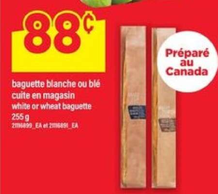 baguette blanche ou blé cuite en magasin