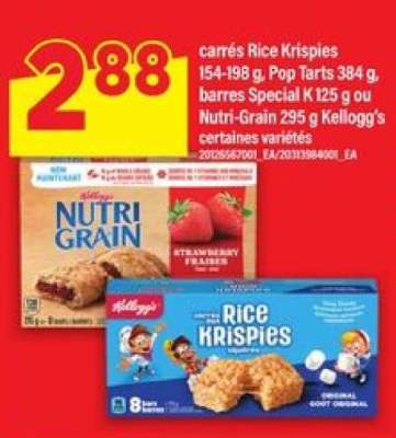 Kellogg's Rice Krispies, Pop Tarts, Special K, Nutri-Grain
