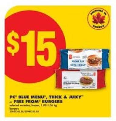 PC® Blue Menu®, Thick & Juicy™ or Free From™ Burgers