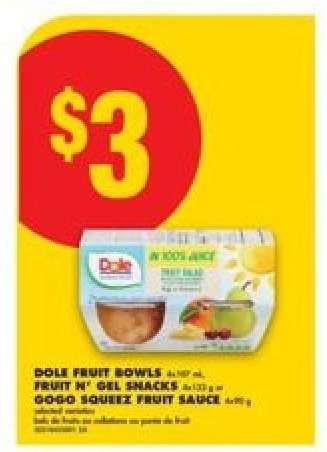 Dole Fruit Bowls, Fruit N' Gel Snacks, GoGo Squeez Fruit Sauce