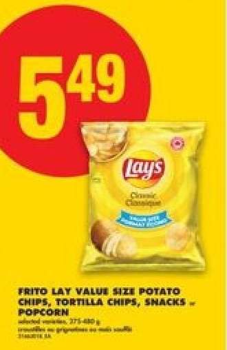 FRITO LAY VALUE SIZE POTATO CHIPS, TORTILLA CHIPS, SNACKS OR POPCORN