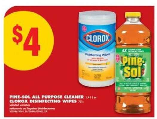 Pine-Sol All Purpose Cleaner or Clorox Disinfecting Wipes