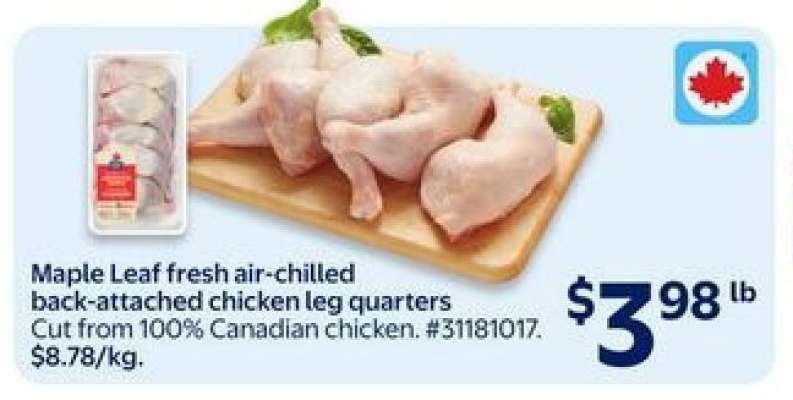 Maple Leaf Fresh Air-Chilled Back Attached Chicken Leg Quarters