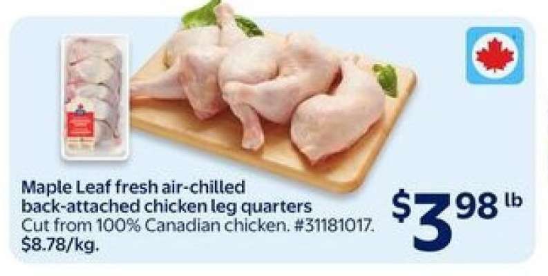 Maple Leaf Fresh Air-Chilled Back Attached Chicken Leg Quarters