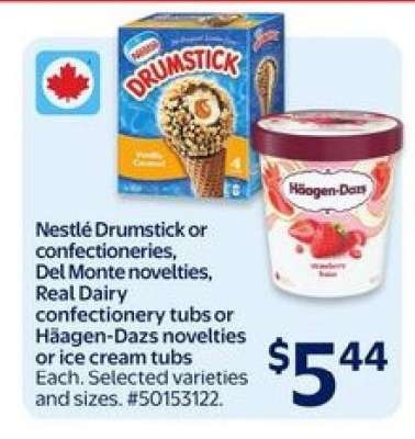 Nestlé Drumstick or Confectioneries, Del Monte Novelties, Real Dairy Confectionery Tubs or Haagen-Dazs Novelties or Ice Cream Tubs