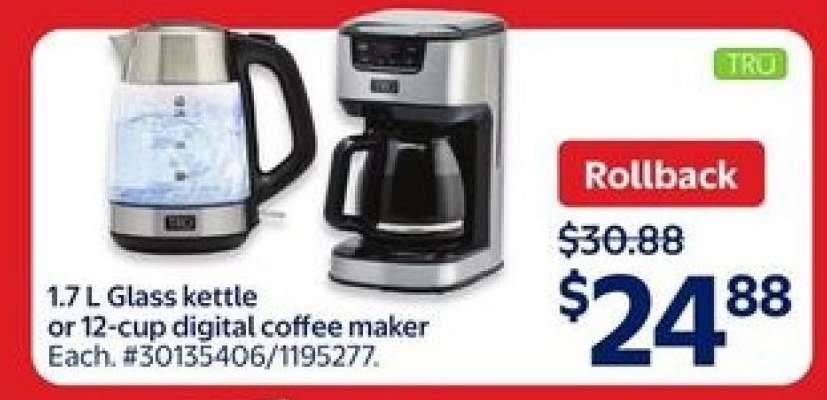 1.7 L Glass kettle or 12-cup digital coffee maker