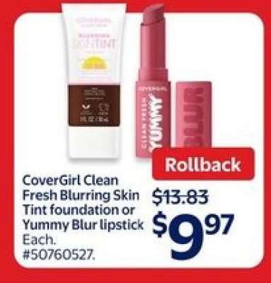 CoverGirl Clean Fresh Blurring Skin Tint foundation or Yummy Blur lipstick