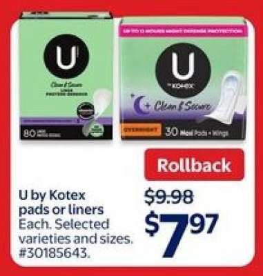 U by Kotex Pads or Liners
