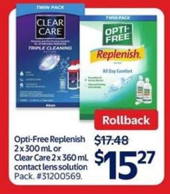 Opti-Free Replenish or Clear Care Contact Lens Solution Pack