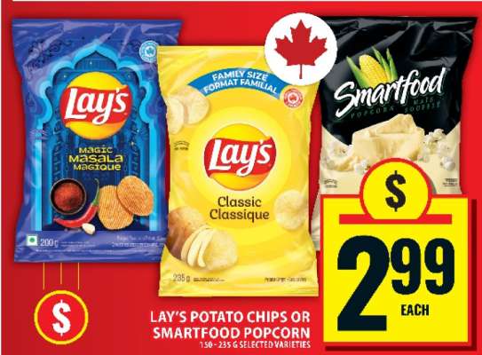 LAY’S POTATO CHIPS OR SMARTFOOD POPCORN