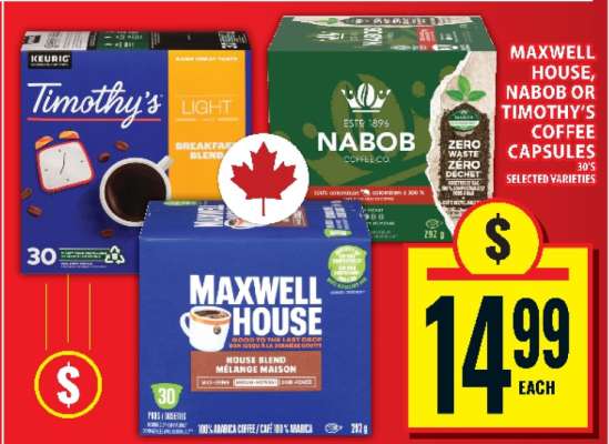 Maxwell House, Nabob or Timothy's Coffee Capsules