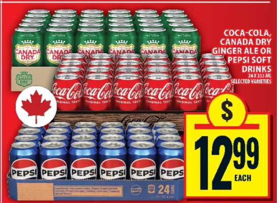 Coca-Cola, Canada Dry Ginger Ale or Pepsi Soft Drinks