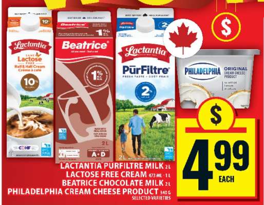 Lactantia PurFiltre Milk, Lactose-Free Cream, Beatrice Chocolate Milk, Philadelphia Cream Cheese