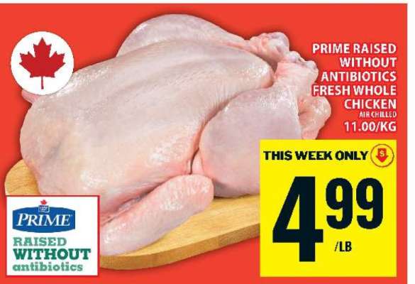 PRIME RAISED WITHOUT ANTIBIOTICS FRESH WHOLE CHICKEN