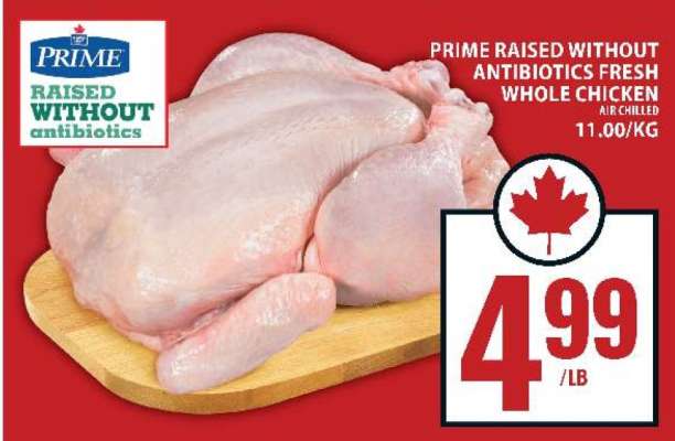 PRIME RAISED WITHOUT ANTIBIOTICS FRESH WHOLE CHICKEN