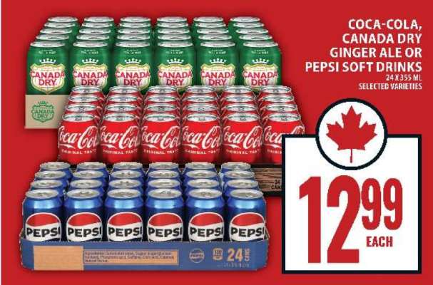Coca-Cola, Canada Dry Ginger Ale or Pepsi Soft Drinks