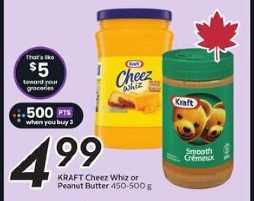 KRAFT Cheez Whiz or Peanut Butter