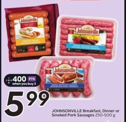 JOHNSONVILLE Breakfast, Dinner or Smoked Pork Sausages