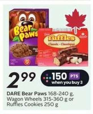 DARE Bear Paws, Wagon Wheels, or Ruffles Cookies