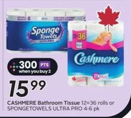 CASHMERE Bathroom Tissue or SPONGETOWELS ULTRA PRO