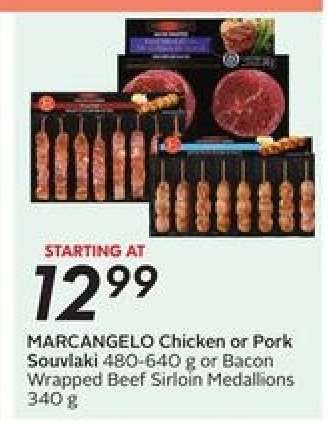 MARCANGELO Chicken or Pork Souvlaki or Bacon Wrapped Beef Sirloin Medallions