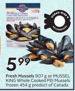Fresh Mussels or MUSSEL KING Whole Cooked PEI Mussels