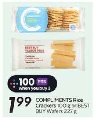 COMPLIMENTS Rice Crackers 100 g or BEST BUY Wafers 227 g