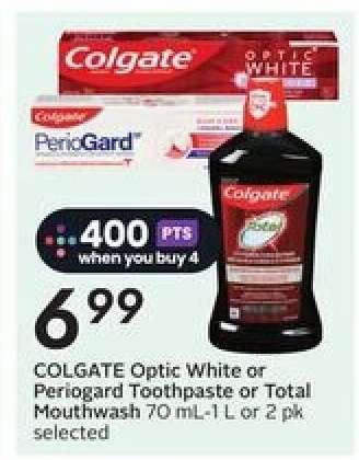 COLGATE Optic White or Periogard Toothpaste or Total Mouthwash
