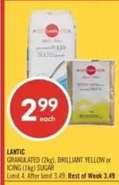 LANTIC GRANULATED (2kg), BRILLIANT YELLOW or ICING (1kg) SUGAR