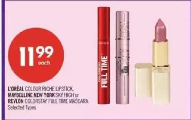 L'ORÉAL COLOUR RICHE LIPSTICK, MAYBELLINE NEW YORK SKY HIGH or REVLON COLORSTAY FULL TIME MASCARA