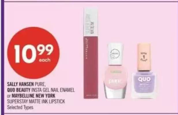 SALLY HANSEN PURE, QUO BEAUTY INSTA GEL NAIL ENAMEL or MAYBELLINE NEW YORK SUPERSTAY MATTE INK LIPSTICK