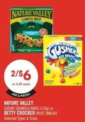 NATURE VALLEY CHEWY GRANOLA BARS (130g) or BETTY CROCKER FRUIT SNACKS