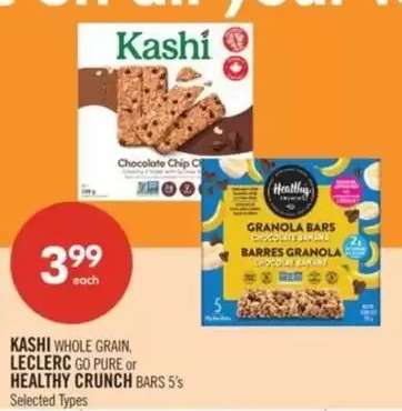 KASHI WHOLE GRAIN, LECLERC GO PURE or HEALTHY CRUNCH BARS 5's