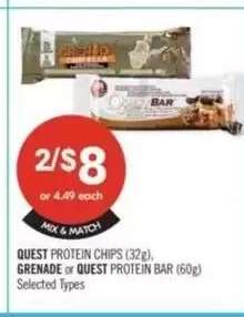 QUEST PROTEIN CHIPS (32g), GRENADE or QUEST PROTEIN BAR (60g)