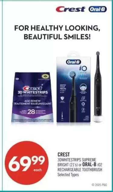 CREST 3DWHITESTRIPS SUPREME BRIGHT (21's) or ORAL-B iO2 RECHARGEABLE TOOTHBRUSH