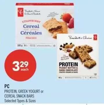 PC Protein, Greek Yogurt or Cereal Snack Bars