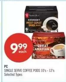 PC SINGLE SERVE COFFEE PODS 10's - 12's