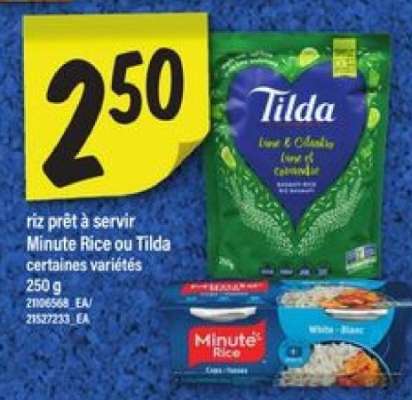 Riz prêt à servir Minute Rice ou Tilda