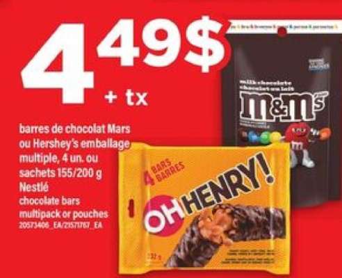 barres de chocolat Mars ou Hershey's