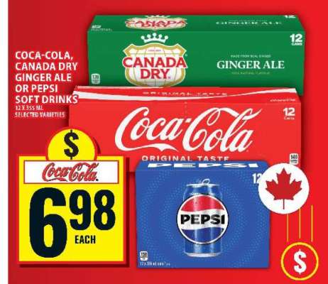 Coca-Cola, Canada Dry Ginger Ale or Pepsi Soft Drinks