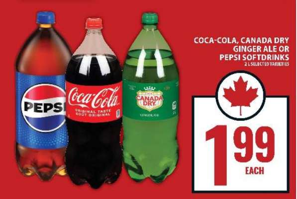 Coca-Cola, Canada Dry Ginger Ale or Pepsi Soft Drinks