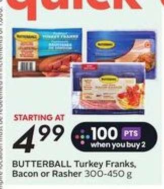 BUTTERBALL Turkey Franks, Bacon or Rasher