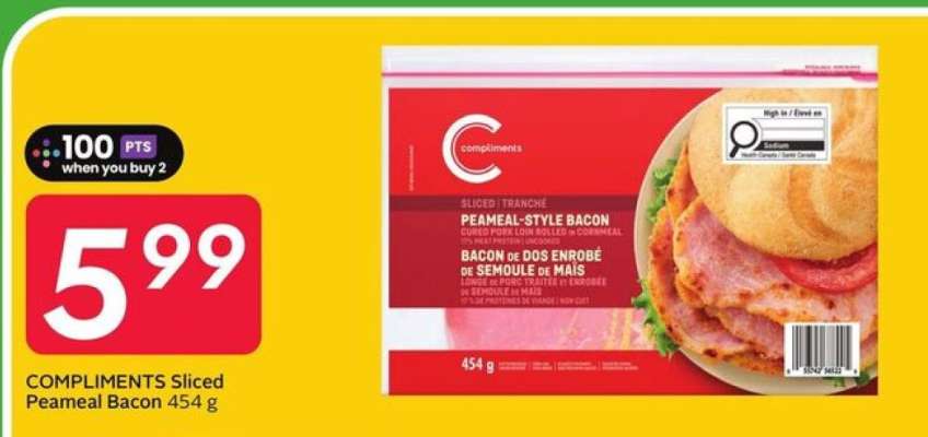 COMPLIMENTS Sliced Peameal Bacon 454 g
