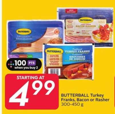 BUTTERBALL Turkey Franks, Bacon or Rasher