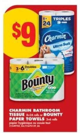 CHARMIN BATHROOM TISSUE or BOUNTY PAPER TOWELS