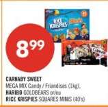 CARNABY SWEET MEGA MIX Candy / Friandises (1kg), HARIBO GOLDBEARS or/ou RICE KRISPIES SQUARES MINIS (40's)